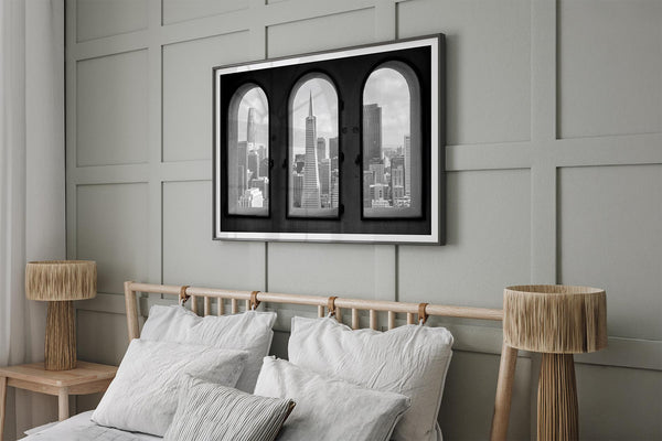 Fine art urban wall art of San Francisco skyline. Place over a bed in a well designed bedroom