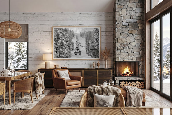 modern living room ski wall art for cabin decor
