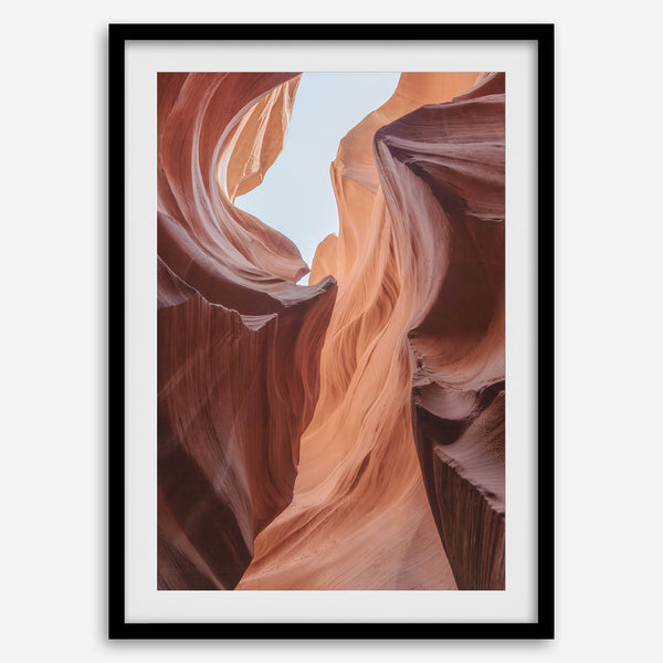 A fine art unframed or framed Arizona desert print of Antelope Canyon showcasing the unique textures and colors of this stunning location.