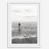 A black and white fine art lake beach print of a beach in Chicago on the coast of Lake Michigan showcasing a woman bathing in the lake. The classic modern look of the print is sure to impress when hung on your walls.