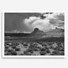 Black and white Utah wall art featuring dramatic desert rock formations and storm clouds