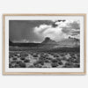 Black and white Utah wall art featuring dramatic desert rock formations and storm clouds