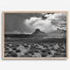 Black and white Utah wall art featuring dramatic desert rock formations and storm clouds