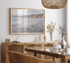 Black-and-WSurfers paddling near Pismo Beach captured in a fine art photography print with coastal cliffs and serene ocean views.hite-Ocean-Surf-Fne-Art-Print-
