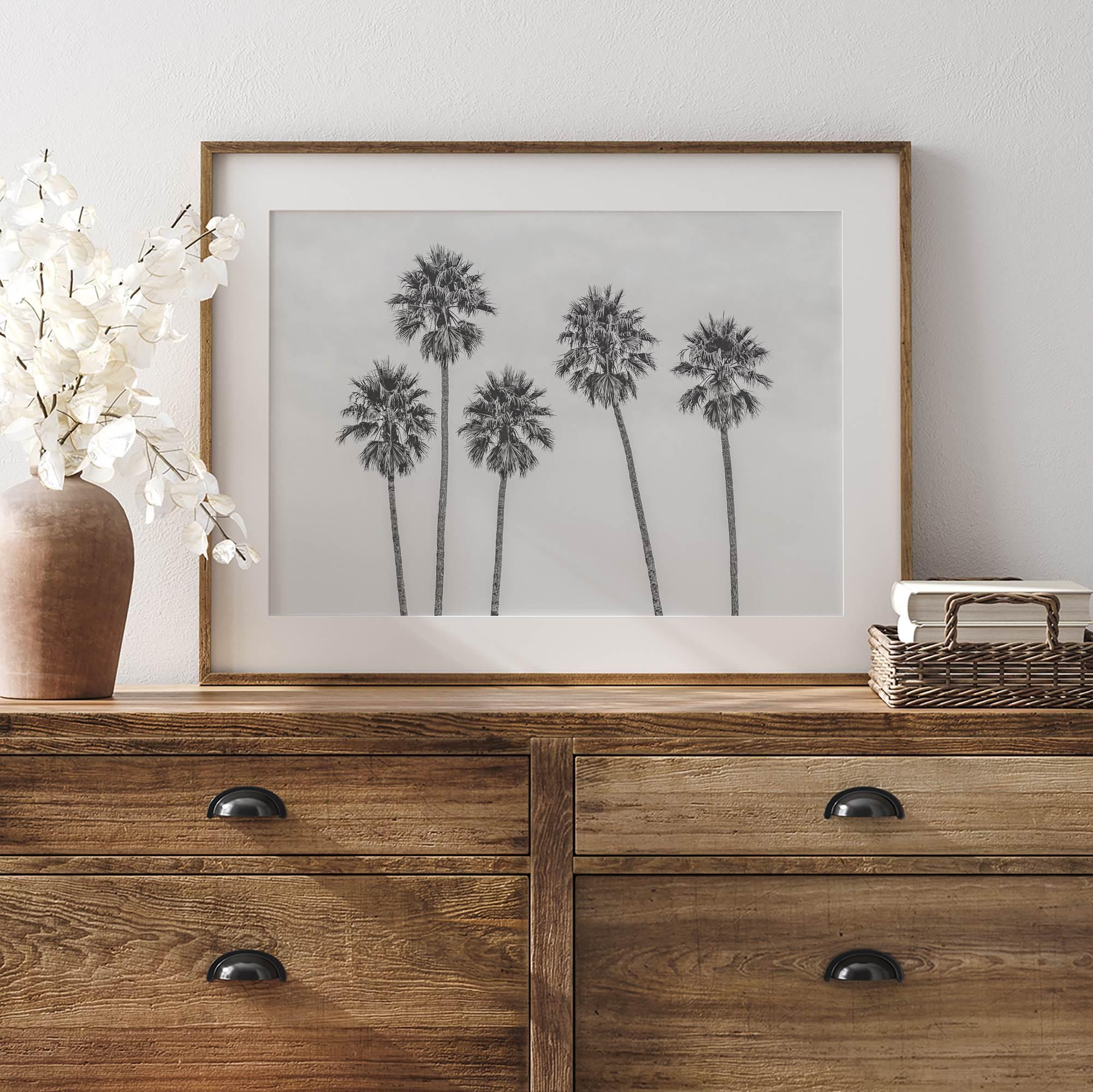 Black and White Palm Tree Fine Art Print - Minimalist Palm Trees Wall Art, Los Angeles Landscape Photography Art Print, Coastal Home Decor