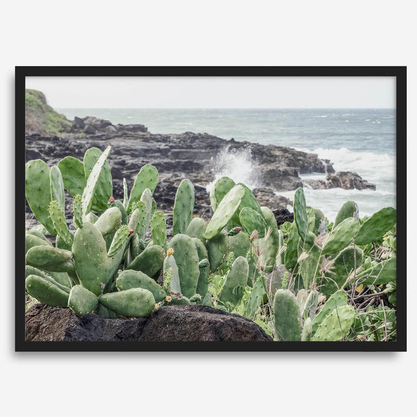 Cactus wall art of Kauai coast with ocean waves and tropical greenery.