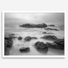 Stunning moody black and white beach fine art print from Pescadero, California. The Pacific Ocean looks creamy in this fine art long-exposure photography print.
