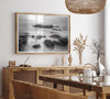 Stunning moody black and white beach fine art print from Pescadero, California. The Pacific Ocean looks creamy in this fine art long-exposure photography print.