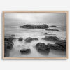 Stunning moody black and white beach fine art print from Pescadero, California. The Pacific Ocean looks creamy in this fine art long-exposure photography print.
