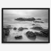 Stunning moody black and white beach fine art print from Pescadero, California. The Pacific Ocean looks creamy in this fine art long-exposure photography print.