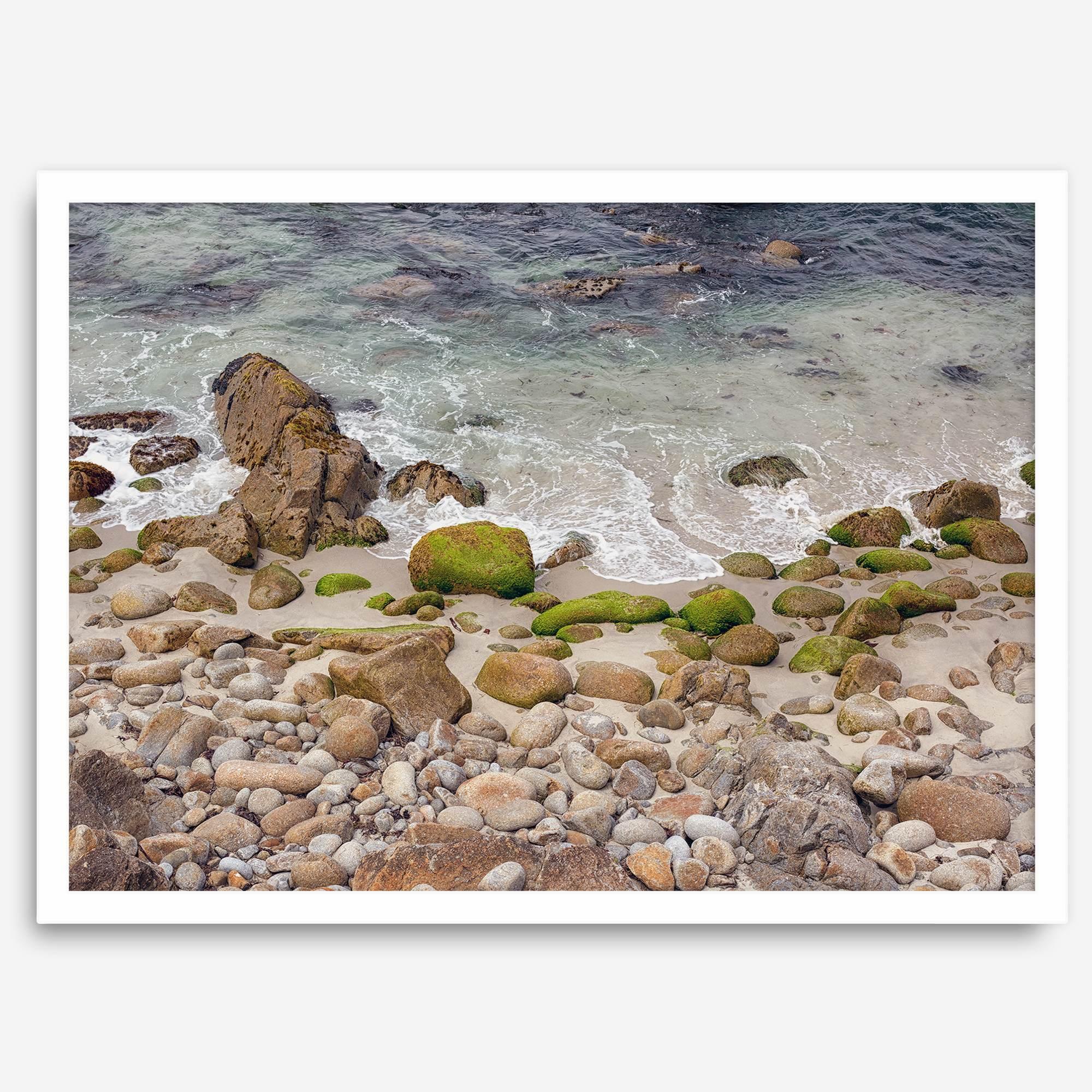 A framed aerial print of a beautiful beach in Pacific Grove, California, near Monterey. This breathtaking fine art aerial photography print captures the awe-inspiring beauty of the California coast.