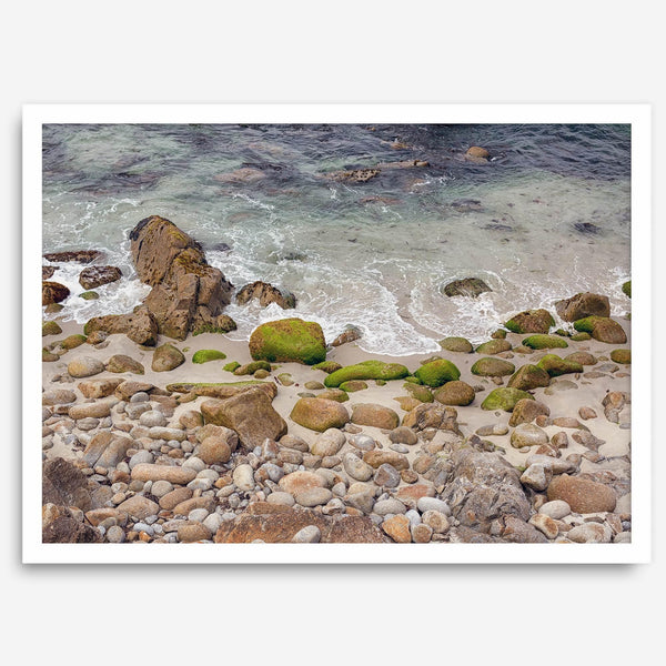 A framed aerial print of a beautiful beach in Pacific Grove, California, near Monterey. This breathtaking fine art aerial photography print captures the awe-inspiring beauty of the California coast.