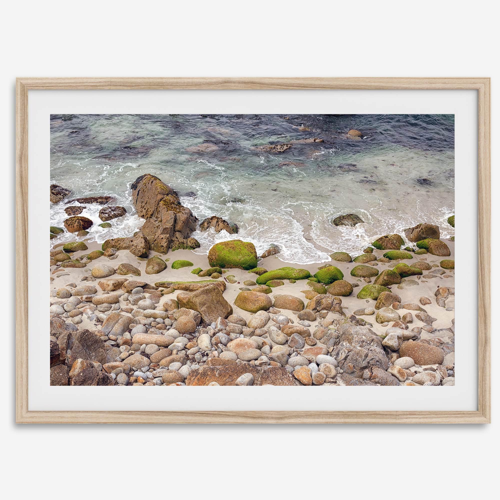 A framed aerial print of a beautiful beach in Pacific Grove, California, near Monterey. This breathtaking fine art aerial photography print captures the awe-inspiring beauty of the California coast.