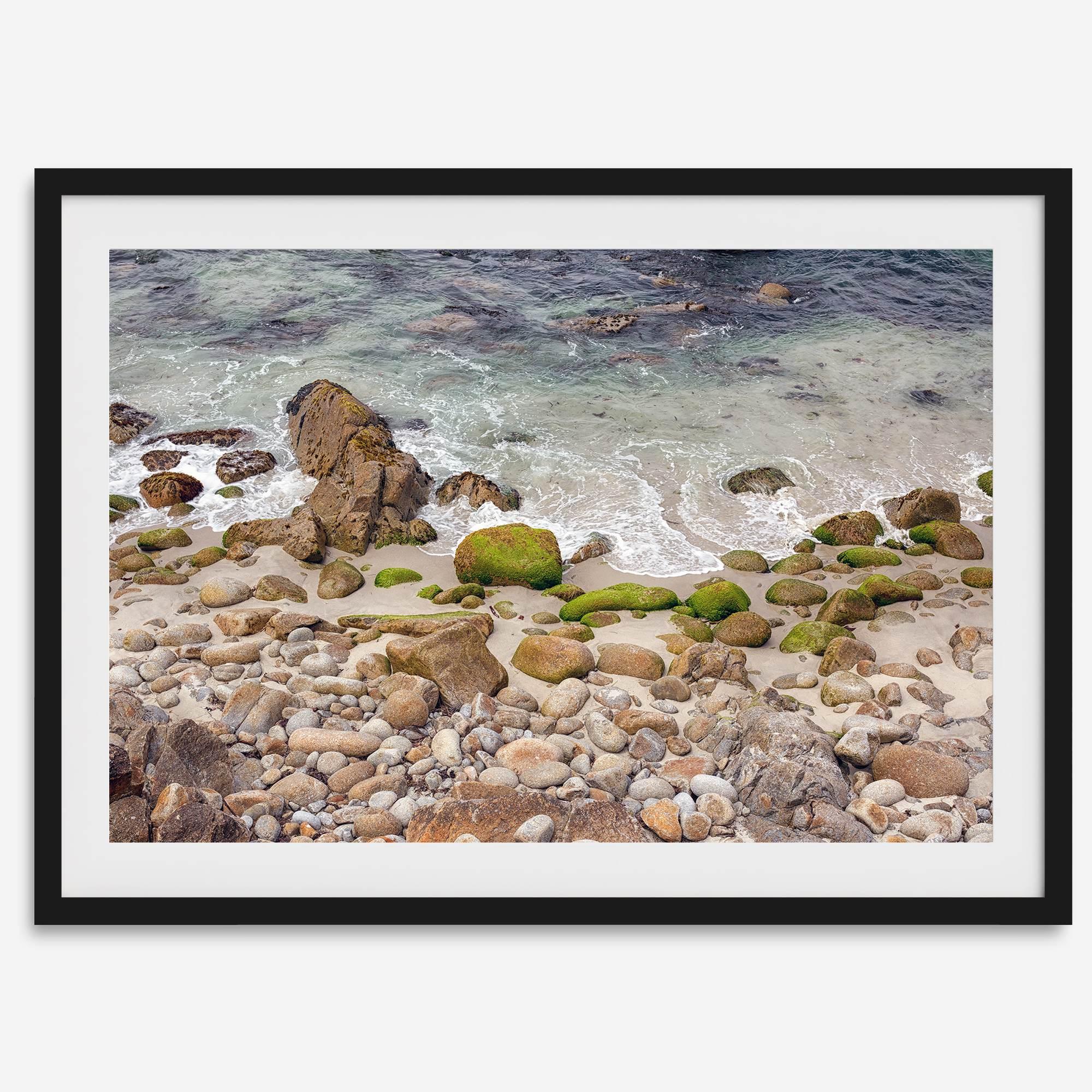 A framed aerial print of a beautiful beach in Pacific Grove, California, near Monterey. This breathtaking fine art aerial photography print captures the awe-inspiring beauty of the California coast.
