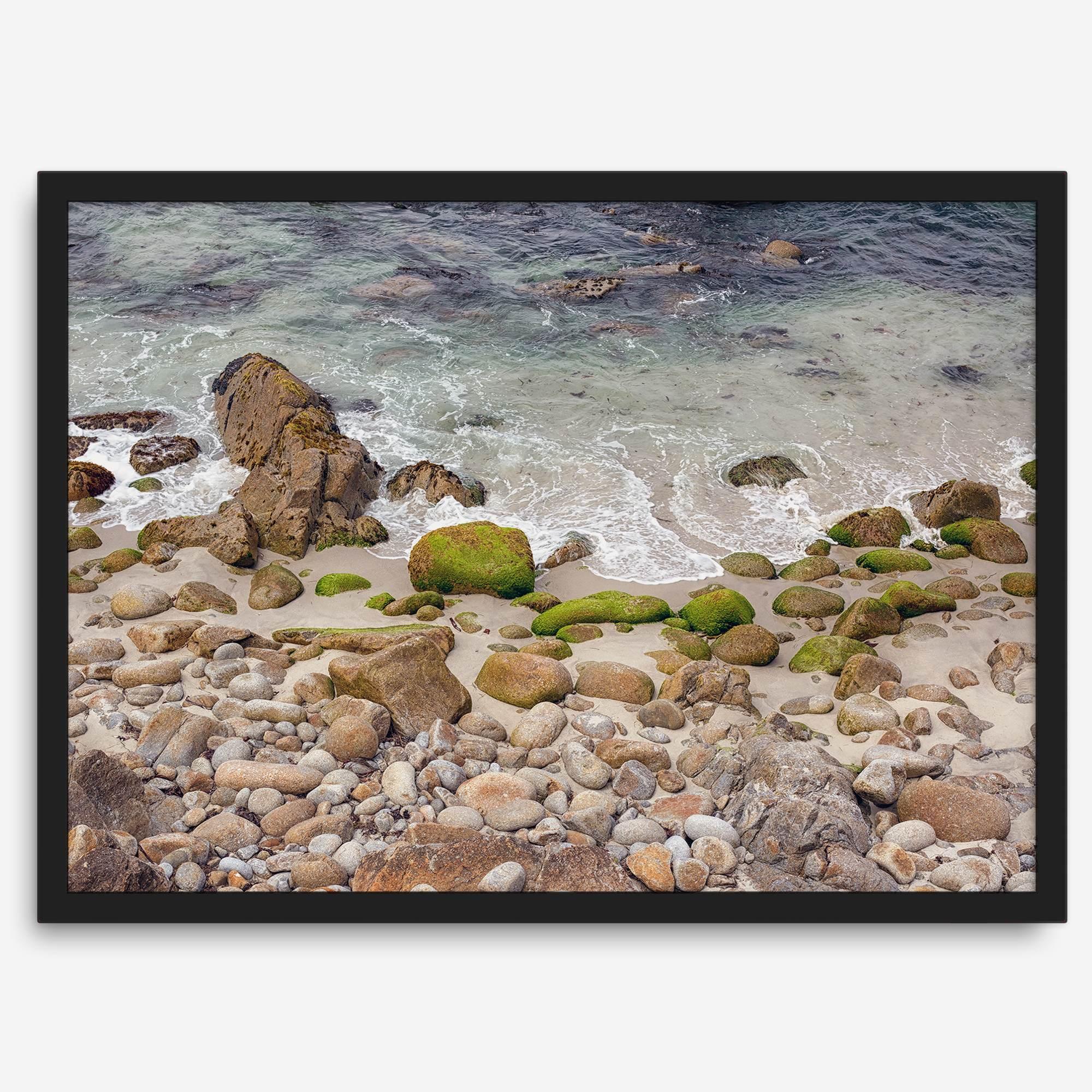 A framed aerial print of a beautiful beach in Pacific Grove, California, near Monterey. This breathtaking fine art aerial photography print captures the awe-inspiring beauty of the California coast.