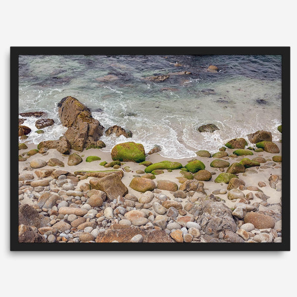 A framed aerial print of a beautiful beach in Pacific Grove, California, near Monterey. This breathtaking fine art aerial photography print captures the awe-inspiring beauty of the California coast.