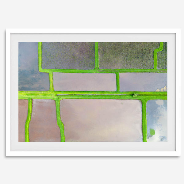 Aerial view of colorful taro field patchwork in Hanalei, Hawaii. This captivating fine art print offers a unique modern perspective, perfect for sparking conversation and adding a touch of nature's beauty to your home or office.