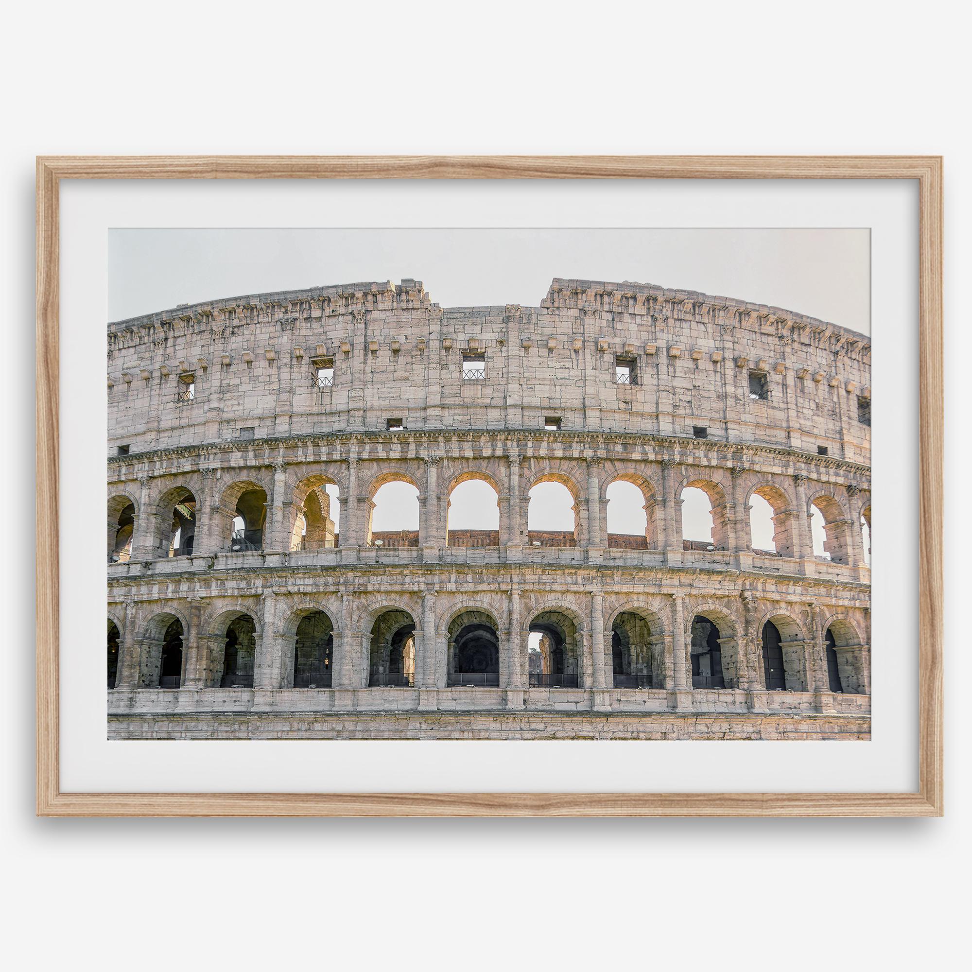 A fine art Italy print showing a geometric close up of the Colosseum in Rome. 
