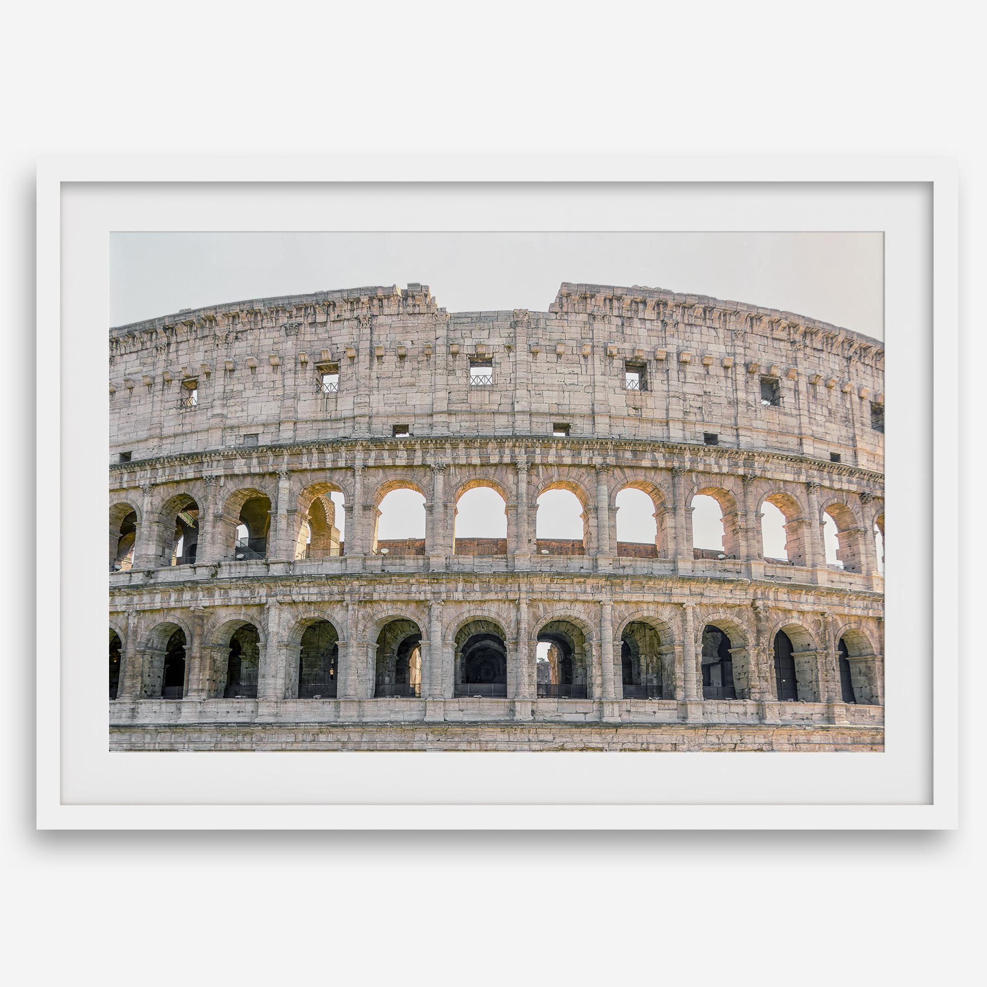 A fine art Italy print showing a geometric close up of the Colosseum in Rome. 