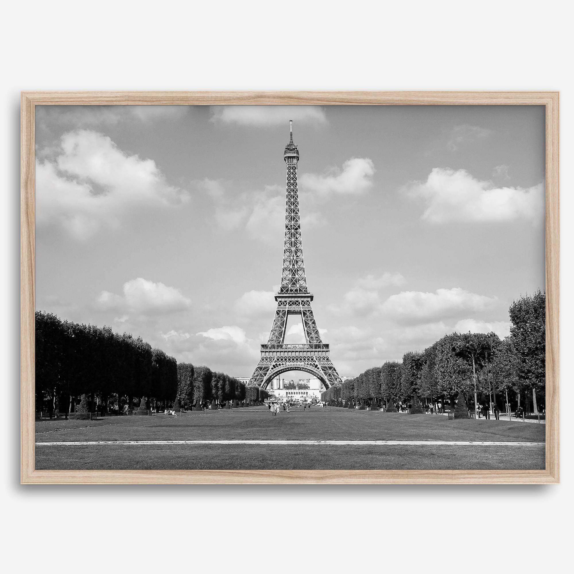 A fine art symmetric Eiffel Tower Wall Art. This Parisian print showcases the tower itself and the Eiffel Tower gardens in Paris.