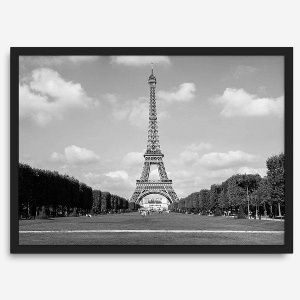A fine art symmetric Eiffel Tower Wall Art. This Parisian print showcases the tower itself and the Eiffel Tower gardens in Paris.