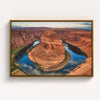 A fine art framed or stretched canvas Horseshoe Bend Print. This Arizona desert wall art comes in extra large sizes of up to 60x40 inches and will bring the beauty of nature into your living or office space.