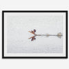 A fine art minimalist wildlife photography print showcasing a bird flying over a lake in Arizona.