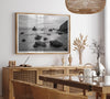A fine art black and white beach print featuring El Matador State Beach in MalIbu. This southwest coastal decor captures the ragged beauty of the California coast.