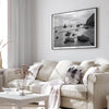 A fine art black and white beach print featuring El Matador State Beach in MalIbu. This southwest coastal decor captures the ragged beauty of the California coast.