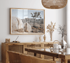 Boho Desert Wall Art featuring a serene Joshua Tree landscape with rugged boulders, golden grasses, and a clear sky, perfect for modern rustic decor.