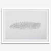 An abstract nature photography landscape photography print featuring a murmuration of starlings in an abstract formation against the sky, capturing minimalist beauty.