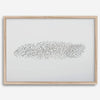 An abstract nature photography landscape photography print featuring a murmuration of starlings in an abstract formation against the sky, capturing minimalist beauty.