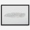 An abstract nature photography landscape photography print featuring a murmuration of starlings in an abstract formation against the sky, capturing minimalist beauty.