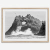 A fine art dramatic moody beach print featuring the stunning Farallon Islands near San Francisco with waves crashing against the rocks and hundreds of birds flying around.