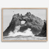 A fine art dramatic moody beach print featuring the stunning Farallon Islands near San Francisco with waves crashing against the rocks and hundreds of birds flying around.