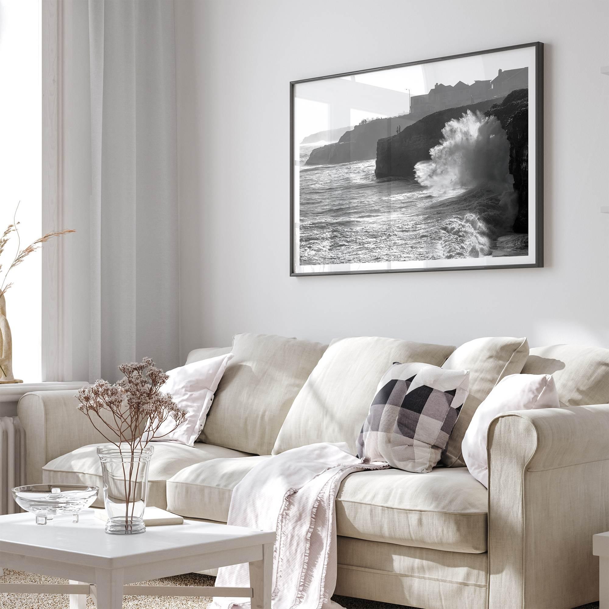 Black and White Ocean Fine Art Photography Print - California Santa Cruz Beach Wall Art Framed or Unframed Poster for Home Decor