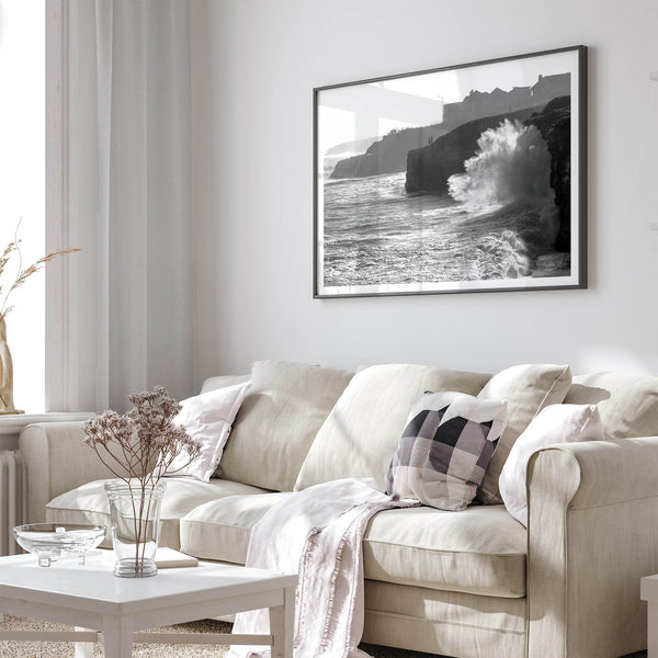 Black and White Ocean Fine Art Photography Print - California Santa Cruz Beach Wall Art Framed or Unframed Poster for Home Decor