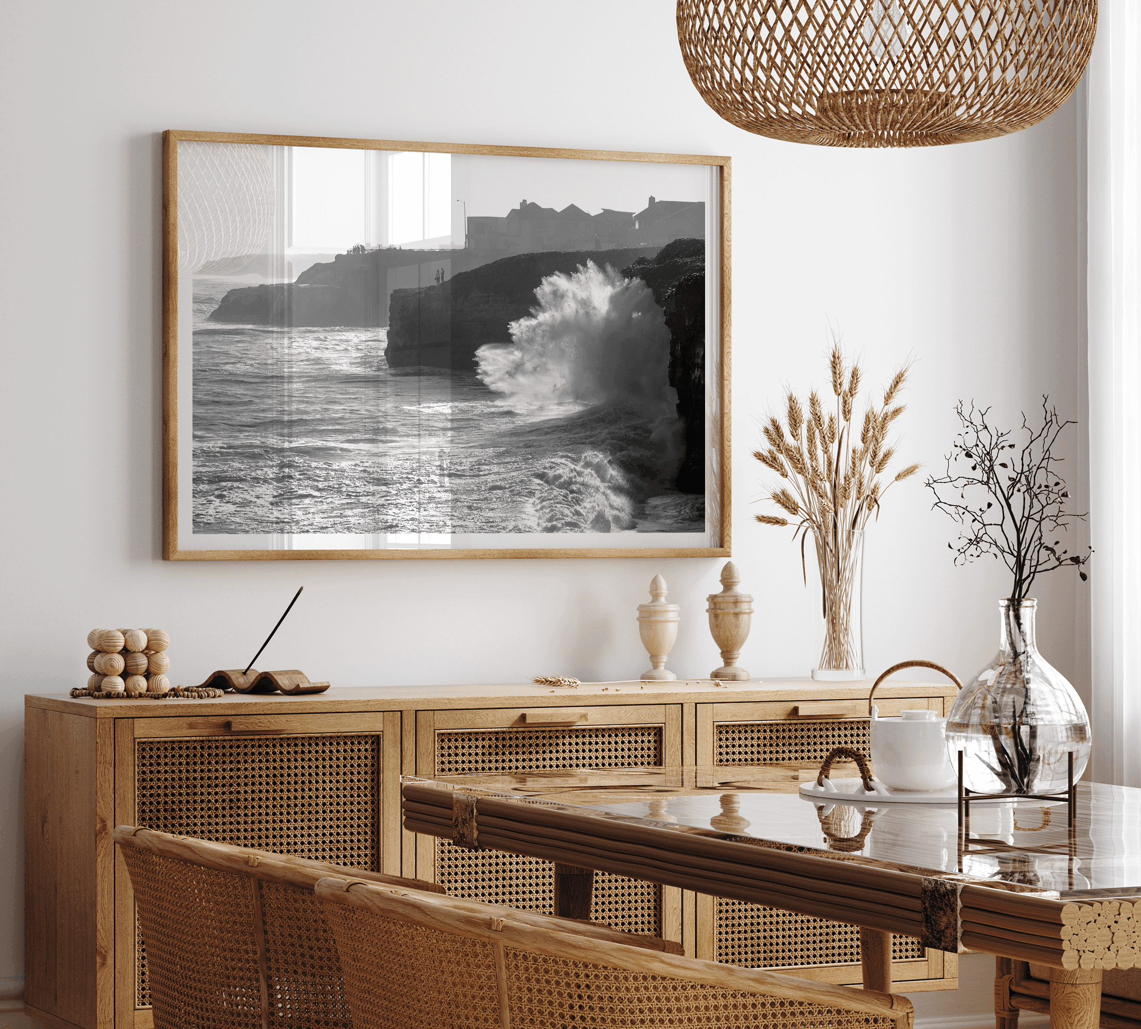 Black and White Ocean Fine Art Photography Print - California Santa Cruz Beach Wall Art Framed or Unframed Poster for Home Decor