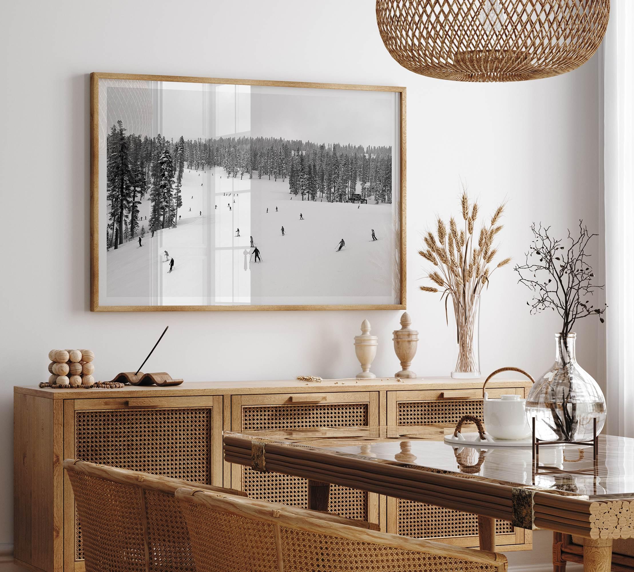 Framed black-and-white ski wall art showing skiers at Northstar resort in Lake Tahoe