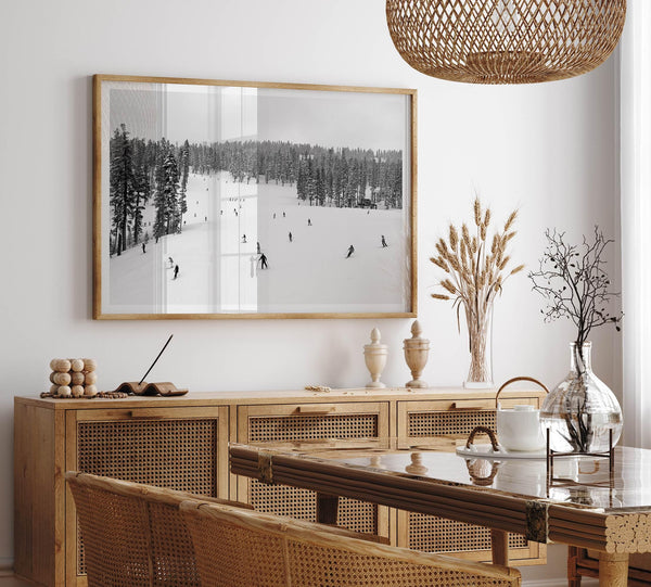 Framed black-and-white ski wall art showing skiers at Northstar resort in Lake Tahoe
