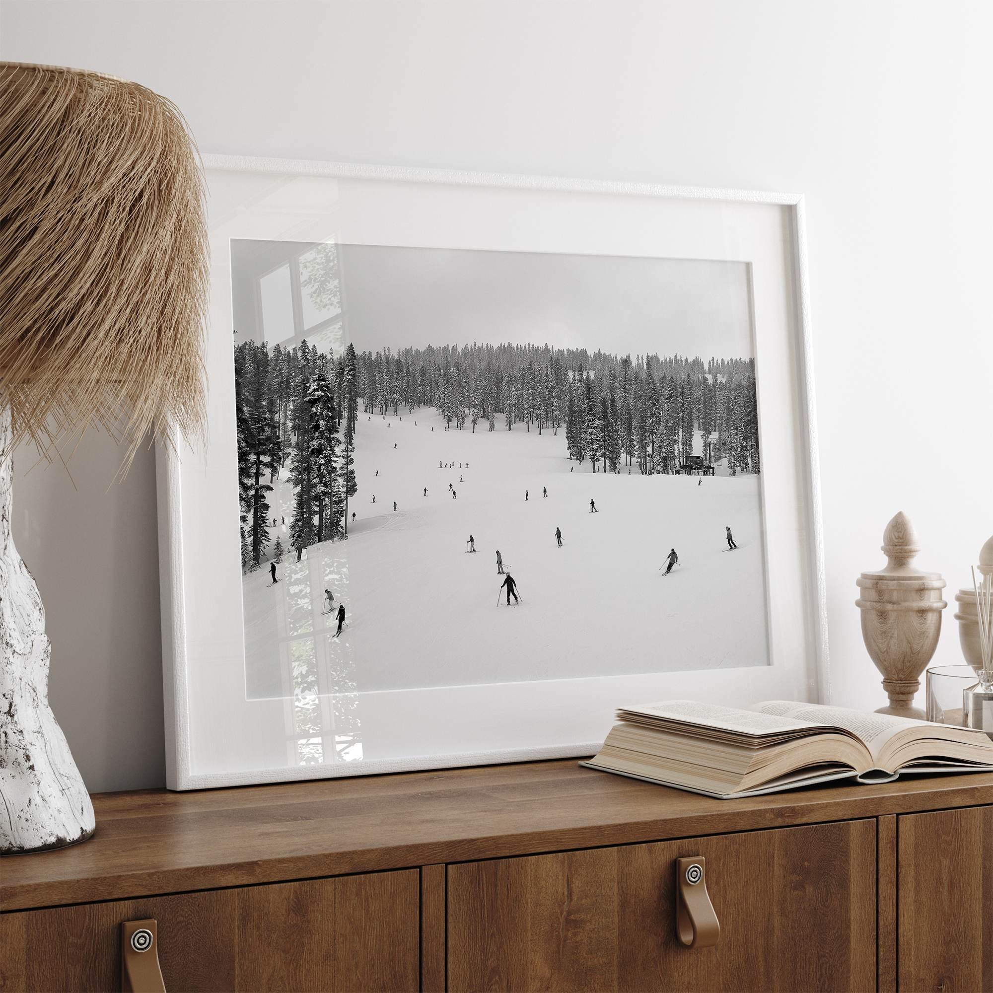 Framed black-and-white ski wall art showing skiers at Northstar resort in Lake Tahoe