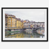 A colorful, vibrant fine art Florence print featuring the famous Ponte Vecchio medieval bridge.