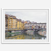 A colorful, vibrant fine art Florence print featuring the famous Ponte Vecchio medieval bridge.