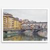 A colorful, vibrant fine art Florence print featuring the famous Ponte Vecchio medieval bridge.