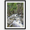 A beautiful river cuts through the forest, shot in long exposure making the water look creamy and calm in this fine art Yosemite National Park print.