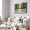 Fine art photography print of a winding road through a eucalyptus forest on the Big Island of Hawaii.