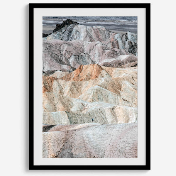 This modern, colorful desert framed or unframed print features the colorful dunes in Zabriskie Point. Our Death Valley National Park poster celebrates the stunning terrain and sunsets of the park with colors like Pink, Purple, and Yellow.