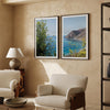 Pair of California coast photography prints featuring Pacific Ocean views, yellow wildflowers and Big Creek Bridge on Highway 1.