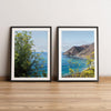 Pair of California coast photography prints featuring Pacific Ocean views, yellow wildflowers and Big Creek Bridge on Highway 1.