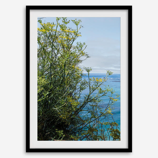 Pair of California coast photography prints featuring Pacific Ocean views, yellow wildflowers and Big Creek Bridge on Highway 1.